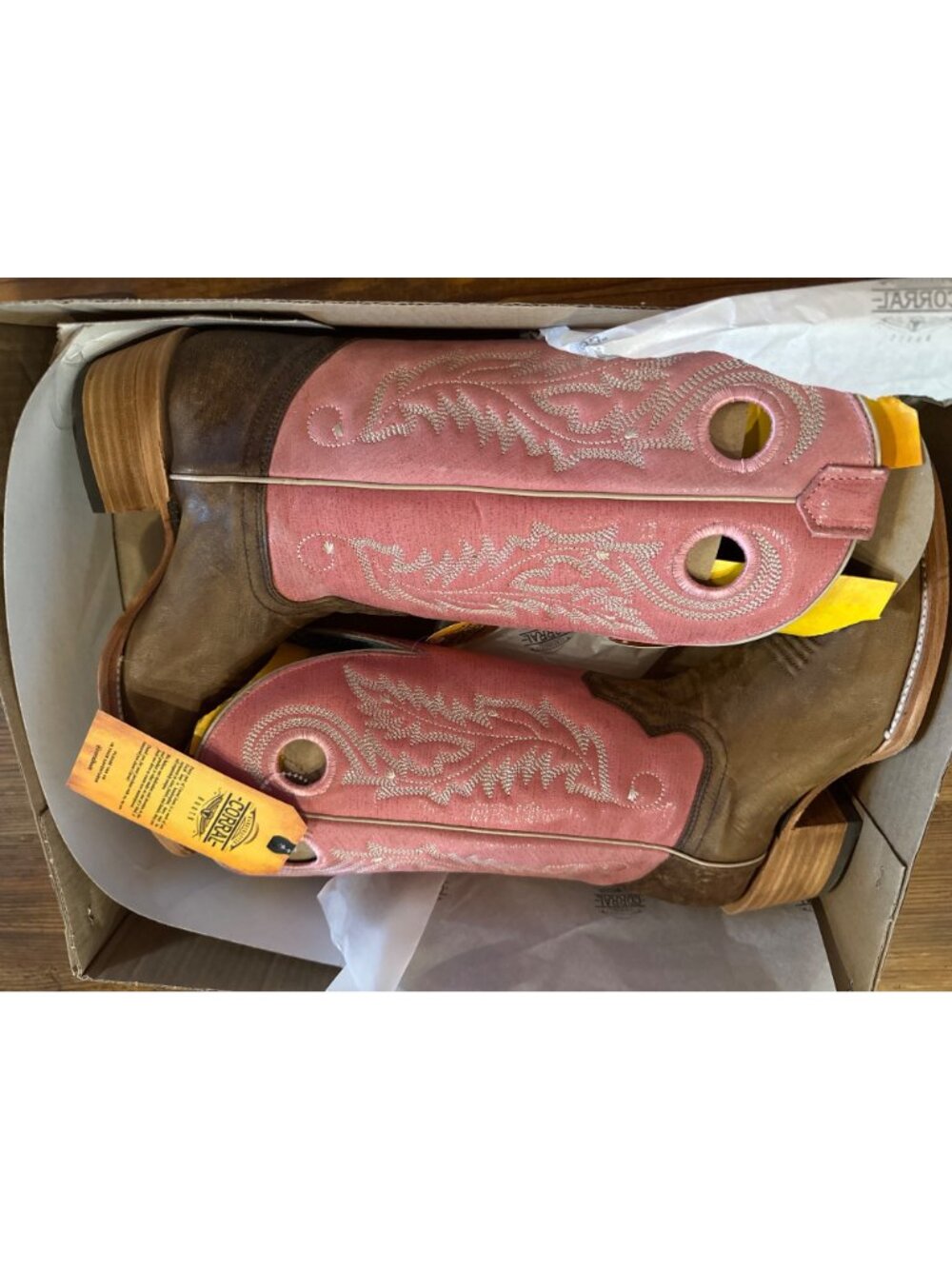 Corral Ladies Embroidered Brown & Pink Western Boots Size 6.5 new in Box - Picture 2 of 8